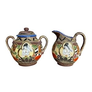 Handcrafted Japanese Ceramic Art Milk And Sugar Bowl Set